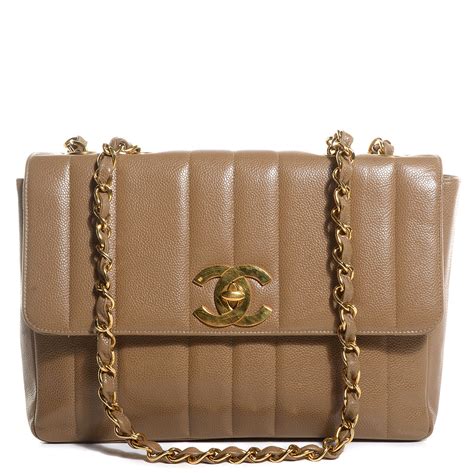 CHANEL Caviar Vertical Quilt Camera Bag Beige 